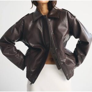 NWT Abercrombie and Fitch Vegan Leather Bomber Jacket - Coffee - Small - Brown